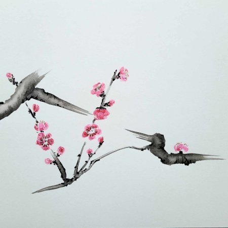 Japonia - forma i doświadczenie. Warsztaty malarstwa tuszowego, temat: kwiat śliwy